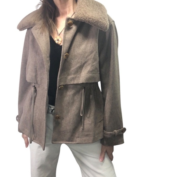 dh New York Addie Jacket Toggle Women's S Wool Blend Cropped Faux Sherpa Collar - Picture 2 of 13